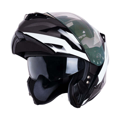 Bilmola Explorer Shape XFlip Up Motorcycle Helmet Glossy, Black/Silver